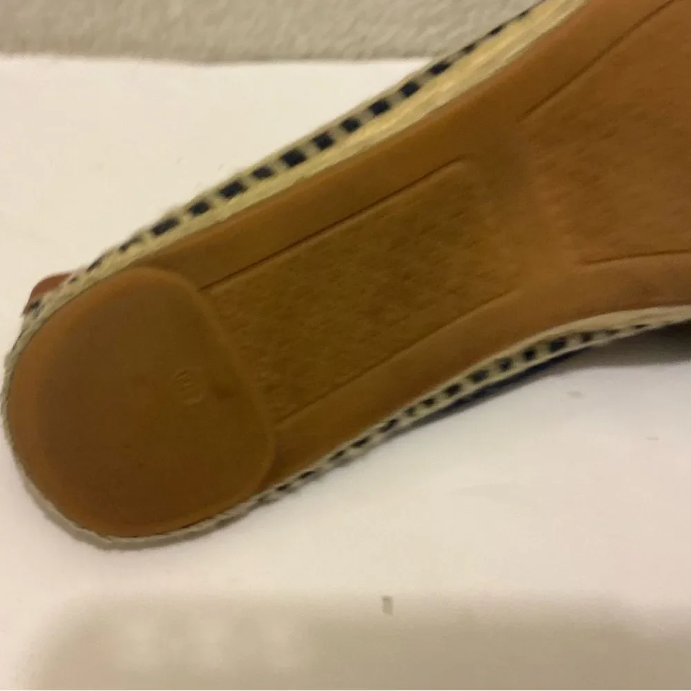 Tory Burch Nautical Navy Blue Canvas & Leather Espadrilles size 10